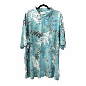 Caribbean 3XT Silk Blend Hawaiian Shirt Aqua Blue Tropical Leaf Print Big Tall